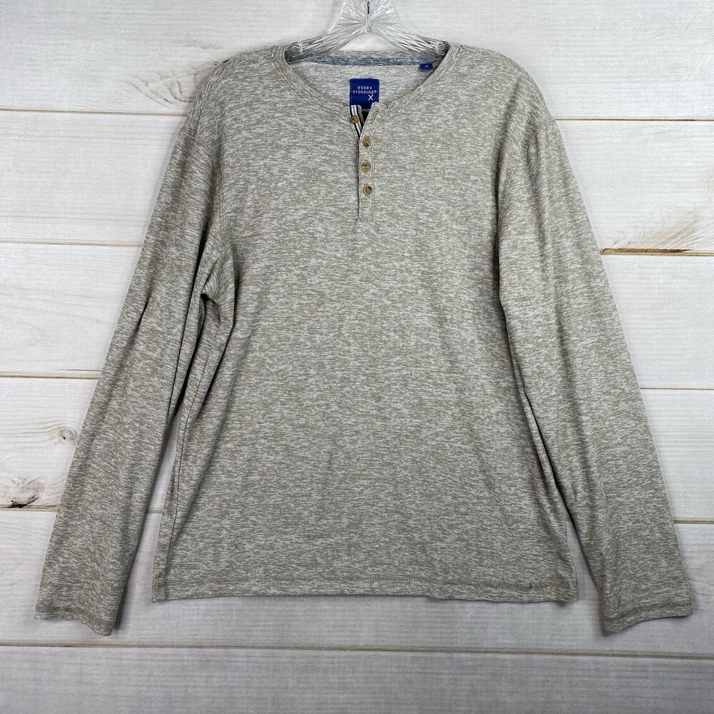 Essex Crossing Henley Shirt Men M Tan Heather Super Soft Stretch Long Sleeve